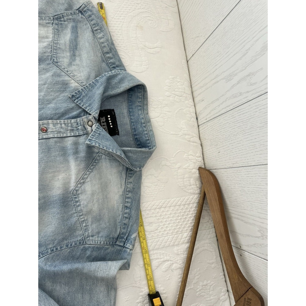 Rolling Stones Riff Stars Union Jack Denim Pearl Snap Western Shirt Start Me Up - Picture 13 of 16